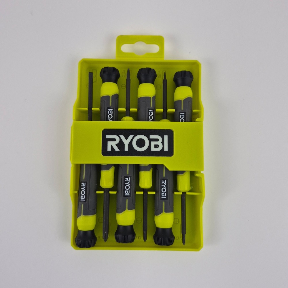 Ryobi 6 Piece Precision Screwdriver Set Phillips Flathead with Storage Case